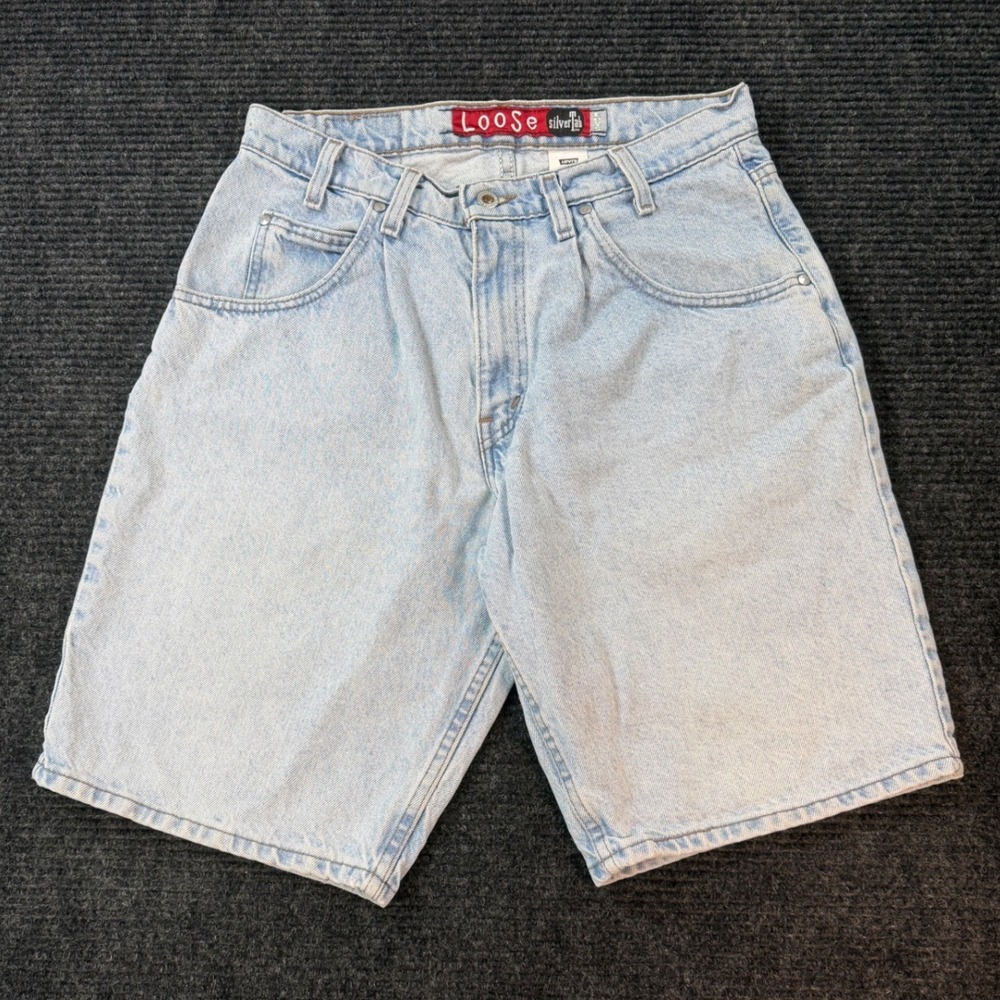 Vintage Levis SilverTab Loose Denim Shorts Light Wash 90s Baggy Made in USA 32